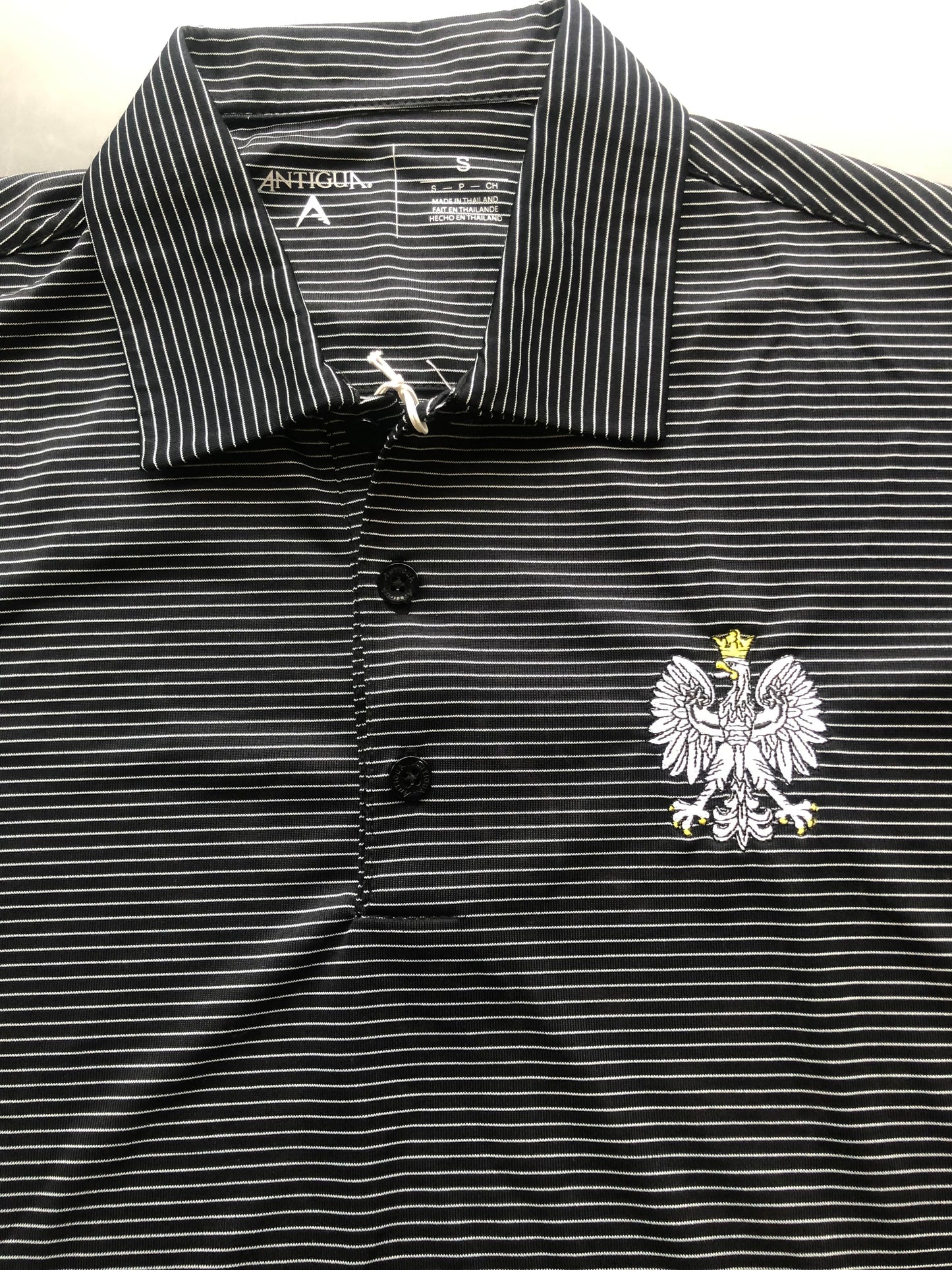 Poland Antigua Men's Polska Eagle Crest Black & White Polo