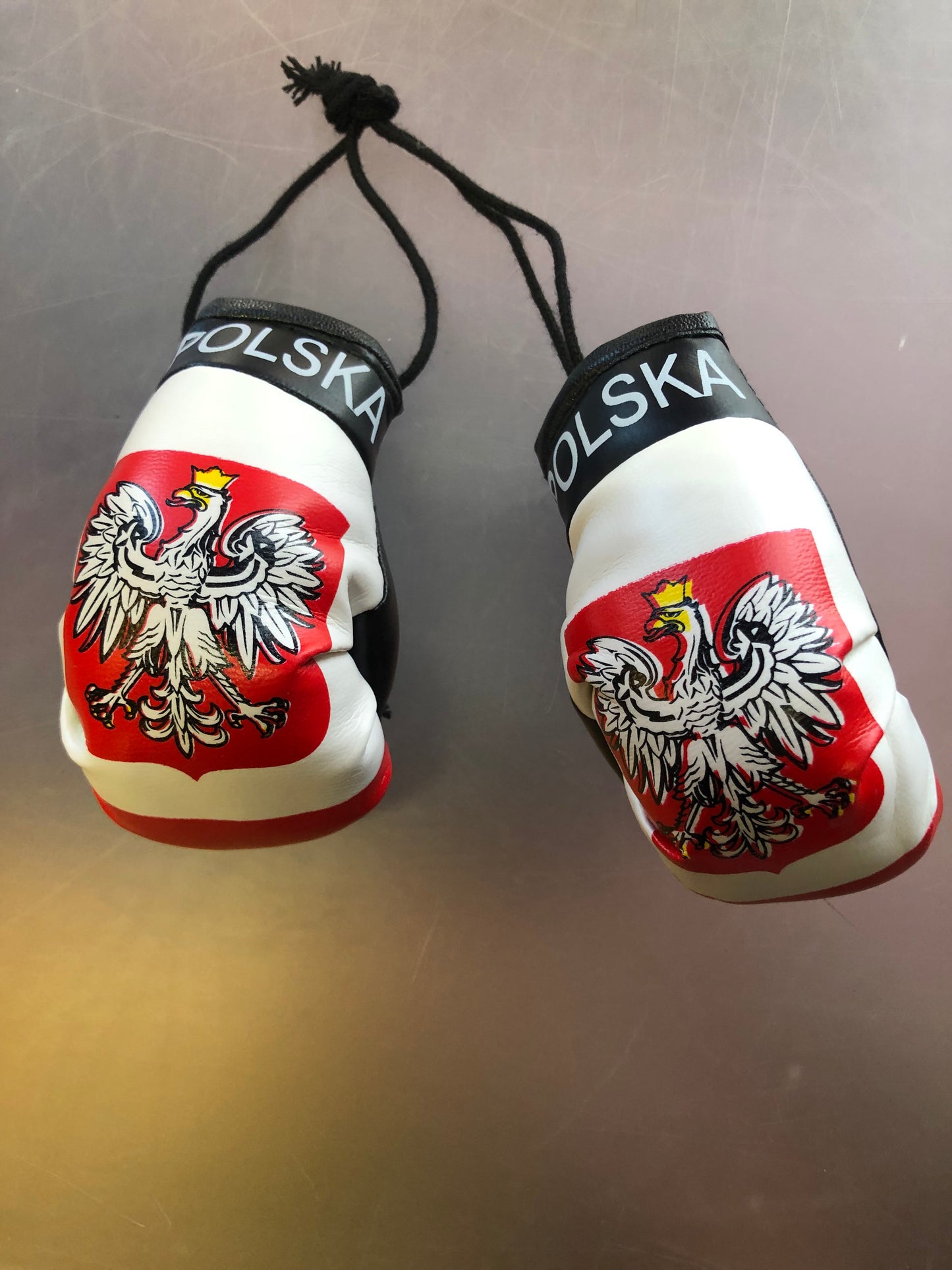 Poland Polish Boxing Gloves Mini Olympics Soccer Mirror Car Hanging 2" x 4"