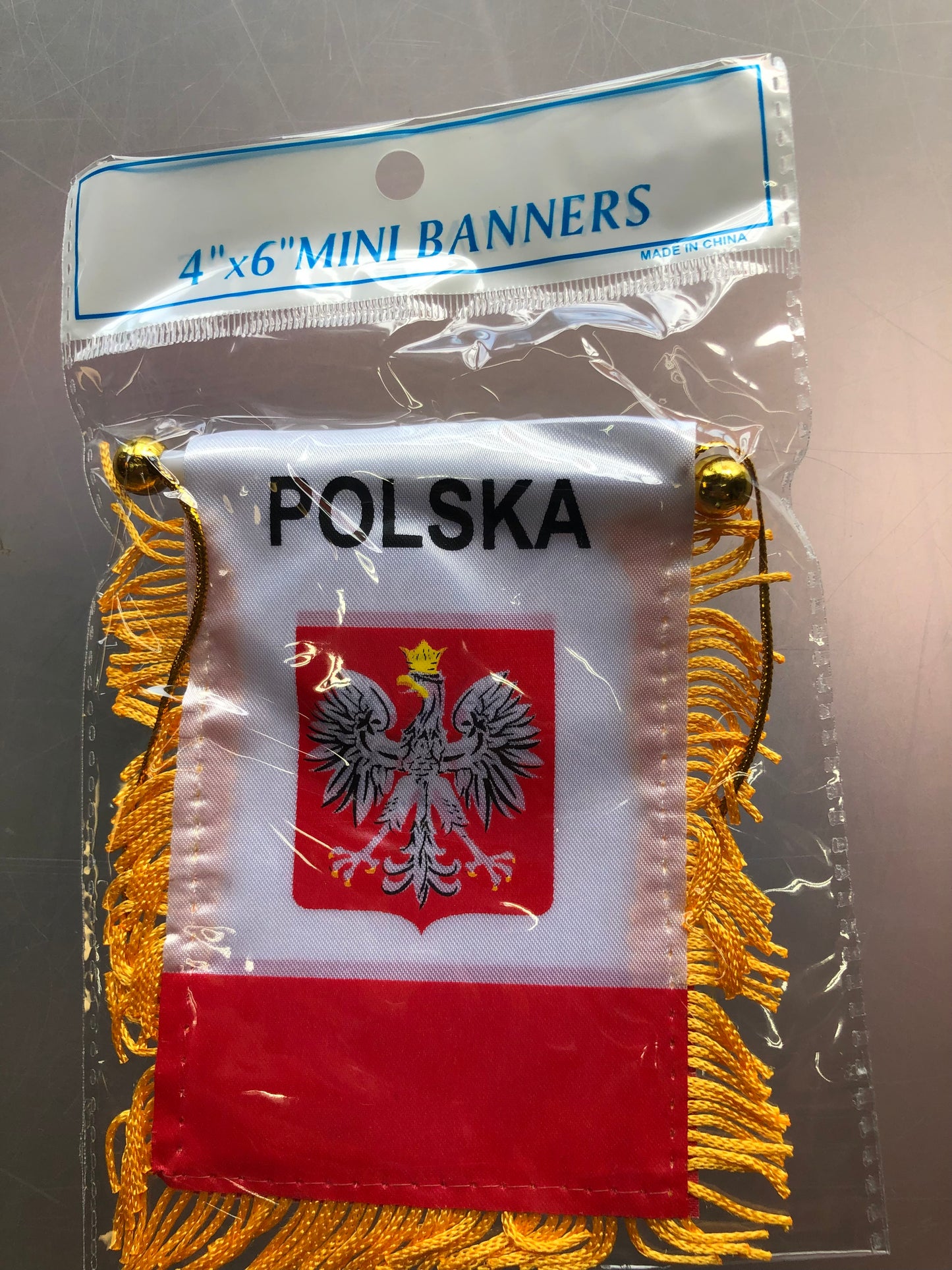 Poland Polish Polska banner mini flag w/ suction cup car window hanger 4"x6"in
