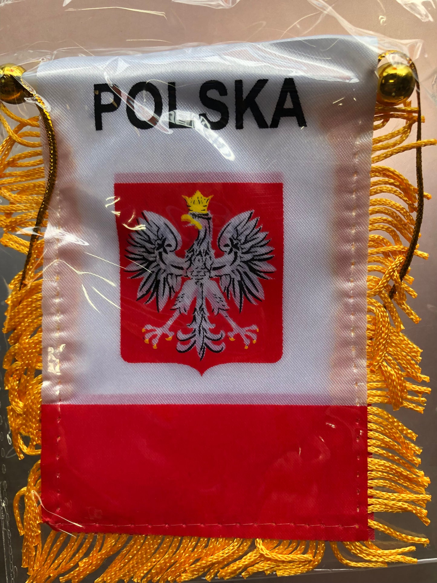 Poland Polish Polska banner mini flag w/ suction cup car window hanger 4"x6"in