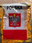 Poland Polish Polska banner mini flag w/ suction cup car window hanger 4"x6"in