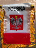 Poland Polish Polska banner mini flag w/ suction cup car window hanger 4"x6"in