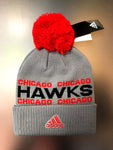 Chicago Blackhawks NHL Adidas City Style Cuffed Knit Hat With Pom - Gray