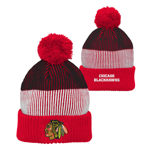 NHL Chicago Blackhawks Youth Legacy Collection Black/Red/White Hat With Red Pom