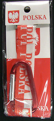 Polish Polska Poland keychain with metal climing carabiners tough BRAND NEW 7"