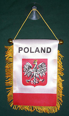 Poland Polish Polska banner mini flag w/ suction cup car window hanger 4"x6"in