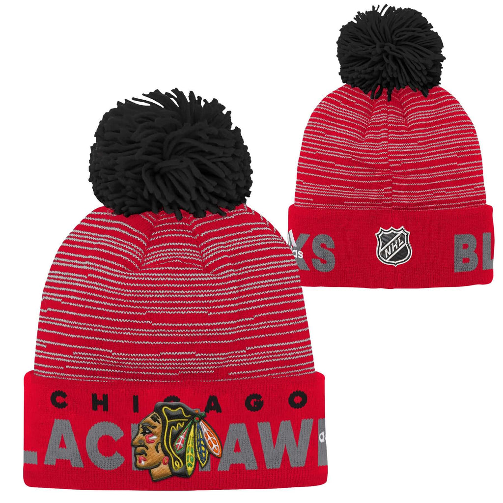 Adidas Red Beanie Cuffed Knit Hat With Pom NHL Chicago Blackhawks New Tags  Sport