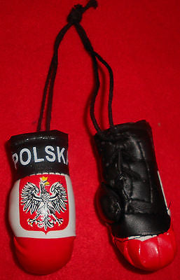 Polish Polska Poland boxing gloves mini Olympics car mirror hanging 2"x3" in