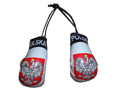 Bulk Of 6 Poland Polish Boxing Gloves Mini Olympics Mirror Car Hanging 2" x 4"