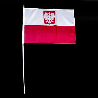 Bulk of 12 Polish Flag On A Stick With Eagle Polyester 12" x 18" Poland Polska