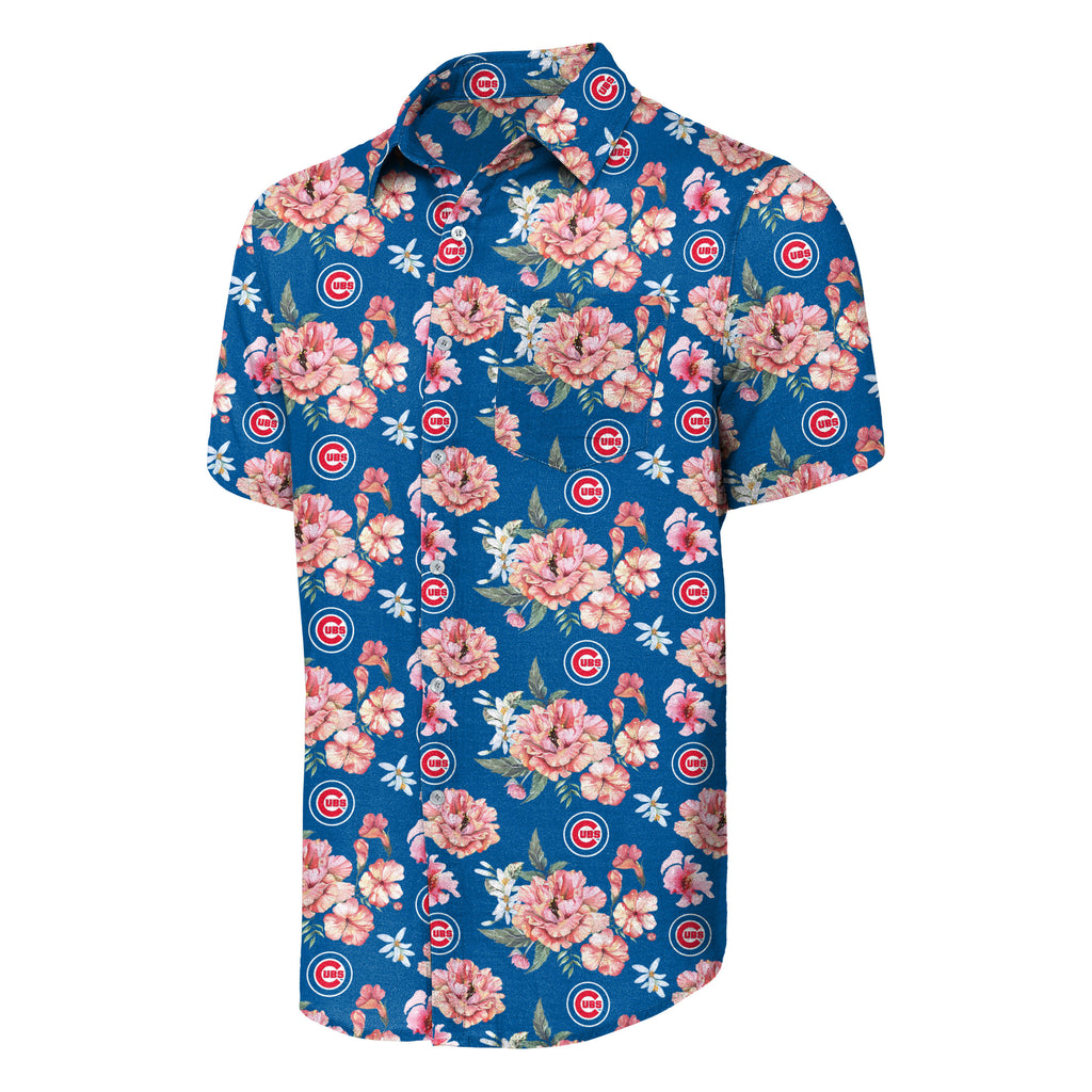 Men's FOCO Royal Chicago Cubs Floral Linen Button-Up Shirt Size: Extra Large