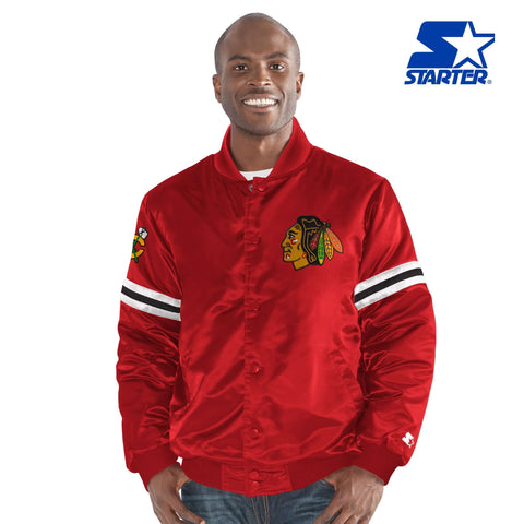 Starter White, Red Chicago Blackhawks Defense Raglan Pullover Sweatshirt  for Men