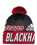 Chicago Blackhawks Men's Beanie NHL Cuffed Pom Knit Winter Hat - Black