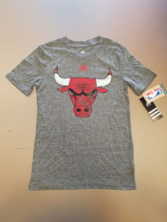 Youth Chicago Bulls Distressed Logo Grey T-Shirt NBA Adidas Official Tee