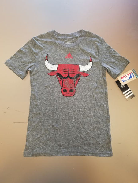 Youth Chicago Bulls Distressed Logo Grey T-Shirt NBA Adidas Official T