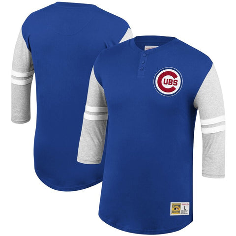 Chicago Cubs Youth Mitchell & Ness Royal 3/4-Sleeve Henley T-Shirt - Blue/Gray