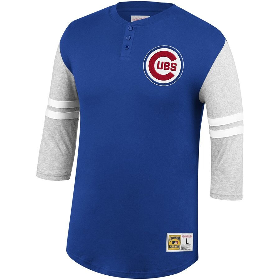 Chicago Cubs Youth Mitchell & Ness Royal 3/4-Sleeve Henley T-Shirt - Blue/Gray