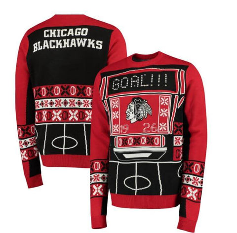 Chicago Blackhawks Ugly Christmas Sweater Mens Large Red Black Stretch  Acrylic