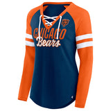 Women's Fanatics Branded Navy/Orange Chicago Bears True to Form Raglan Lace-Up V-Neck Long Sleeve T-Shirt
