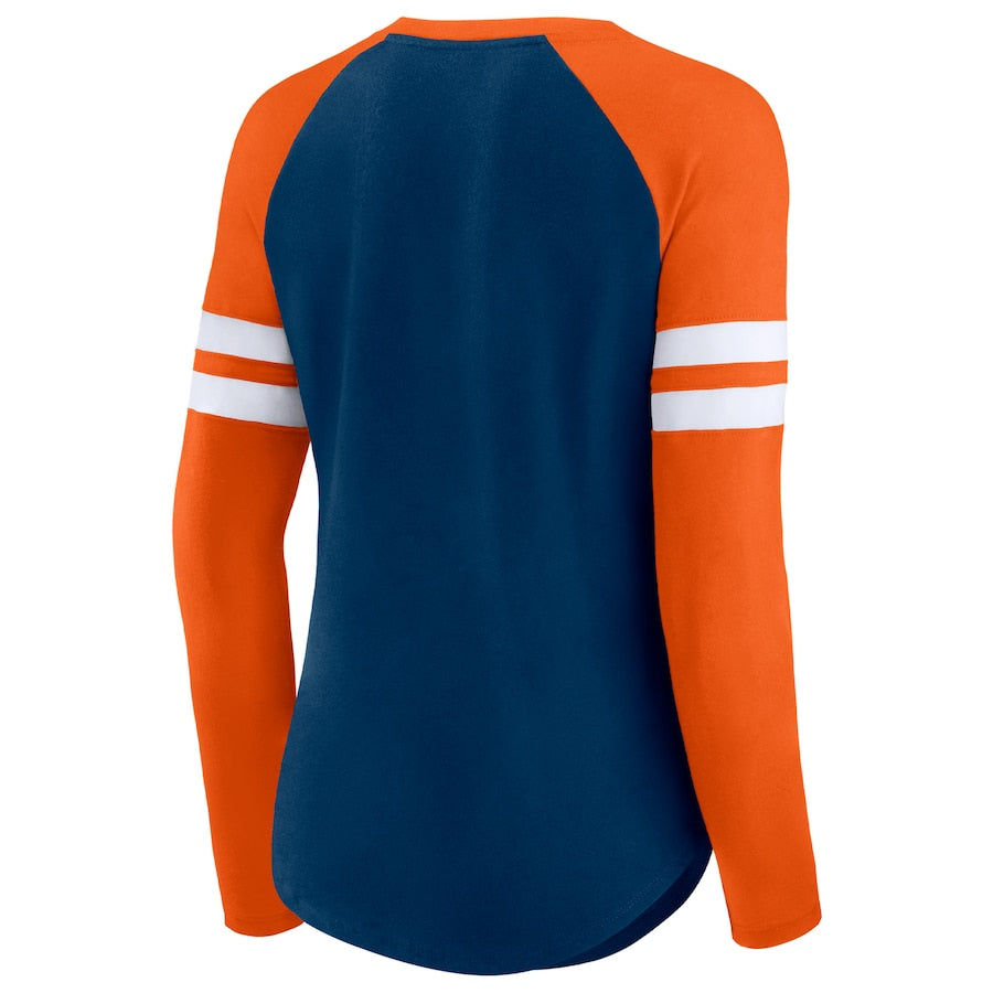 Women's Fanatics Branded Navy/Orange Chicago Bears True to Form Raglan Lace-Up V-Neck Long Sleeve T-Shirt