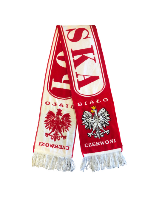 Polska Bialo Czerwoni Oval Design Distressed Eagle Red White Polish Scarf