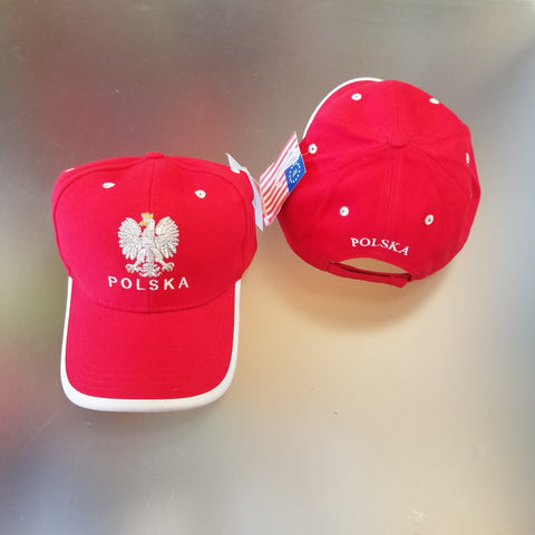 Poland National Colors Red and White Polska Eagle Adjustable Baseball Hat