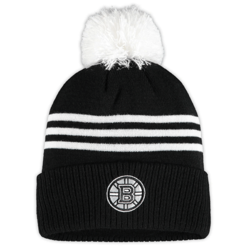 Boston Bruins NHL Adidas 3 stripe Cuffed Knit Hat With Pom - Black