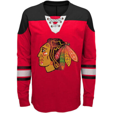 Chicago Blackhawks Youth NHL Red/Black Perennial Hockey Lace-Up Long Sleeve Tee