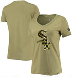 Women's Chicago White Sox 2022 Armed Forces Day Olive V-Neck New Era  T-Shirt