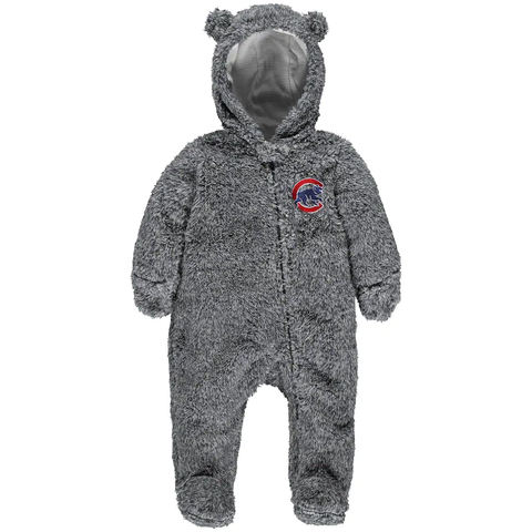 Chicago Cubs Charcoal Game Nap Teddy Fleece Zip-up Infant Cover-All