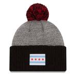 Chicago Blackhawks Men's New Era Gray/Black Flag Stated Cuffed Knit Hat with Pom