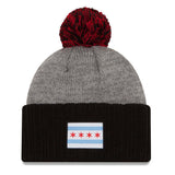 Chicago Blackhawks Men's New Era Gray/Black Flag Stated Cuffed Knit Hat with Pom