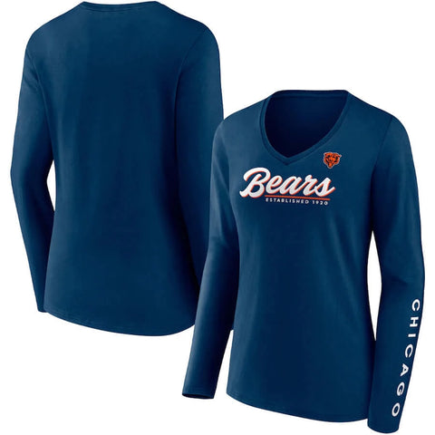 Chicago Bears Fanatics Branded Women's Drive Forward V-Neck Long Sleeve T-Shirt - Navy