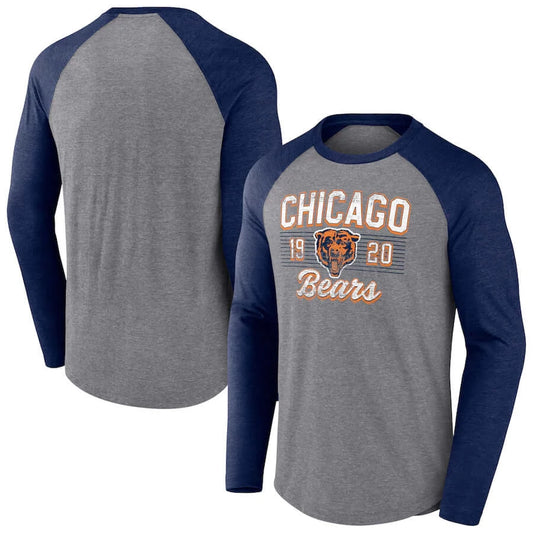Chicago Bears Fanatics Branded Weekend Casual Tri-Blend Raglan Long Sleeve T-Shirt - Heathered Gray/Heathered Navy