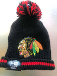 Chicago Blackhawks New Era Women's Sequin Frost Logo Block Knit Hat With Pom