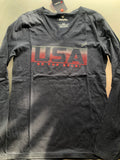 Team USA OLIMPIC  Women's Knockout V-Neck Long Sleeve T-Shirt - Navy