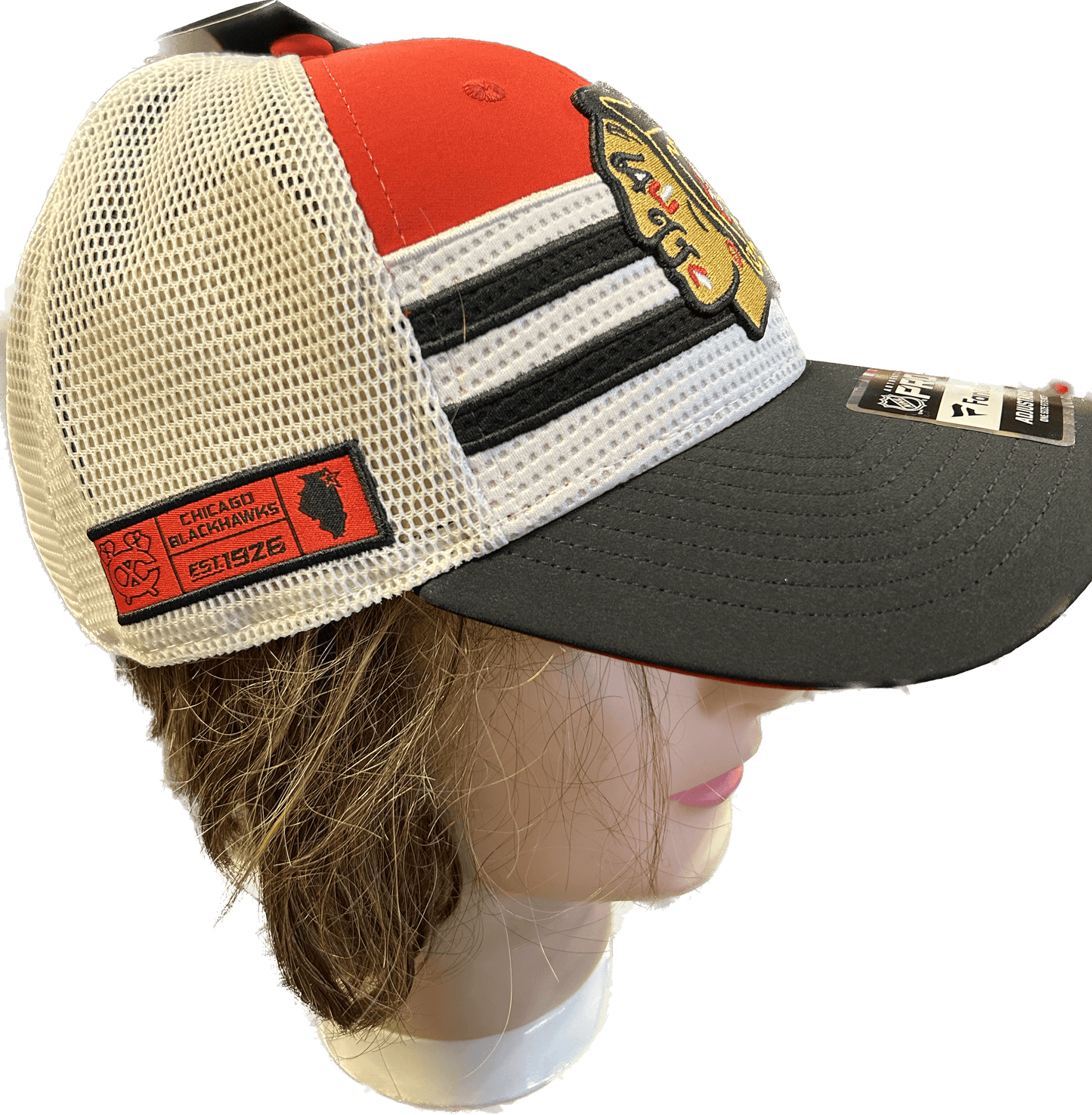 BLACKHAWKS White Mesh Trucker Hat Adjustable Fanatics Branded