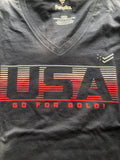 Team USA OLIMPIC  Women's Knockout V-Neck Long Sleeve T-Shirt - Navy