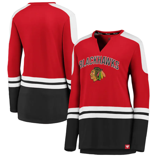Chicago Blackhawks Women's Iconic NHL Slapshot Long Sleeve Jersey Style Shirt