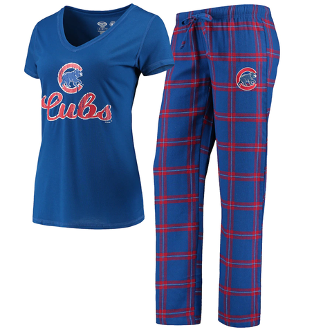 Chicago Cubs Women's Concepts Sport Troupe T-Shirt & Pants Pajama Sleep Set - Royal/Red